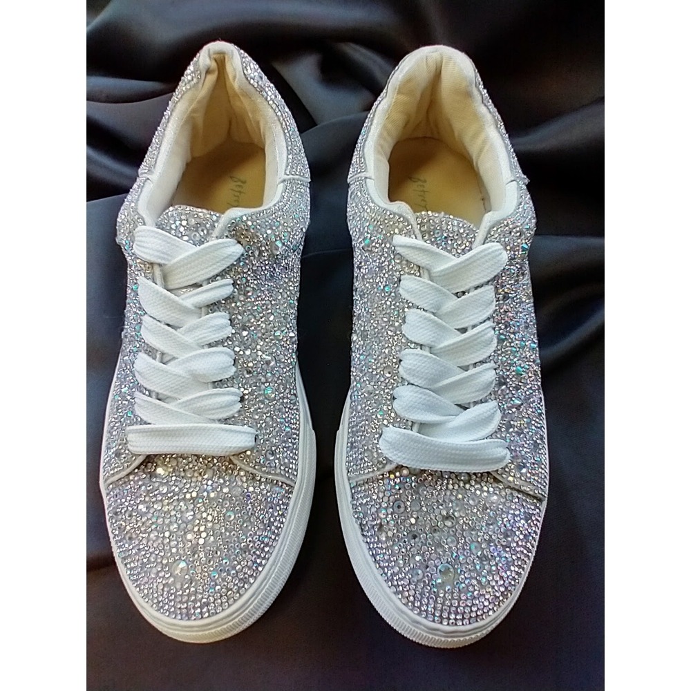 Betsy Johnson Sutton Highwall Rhinestone Sneakers Sz 9.5 Wedding Festival Party